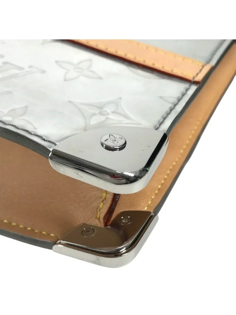 Louis Vuitton Clutch Trunk Pochette Leather Silver